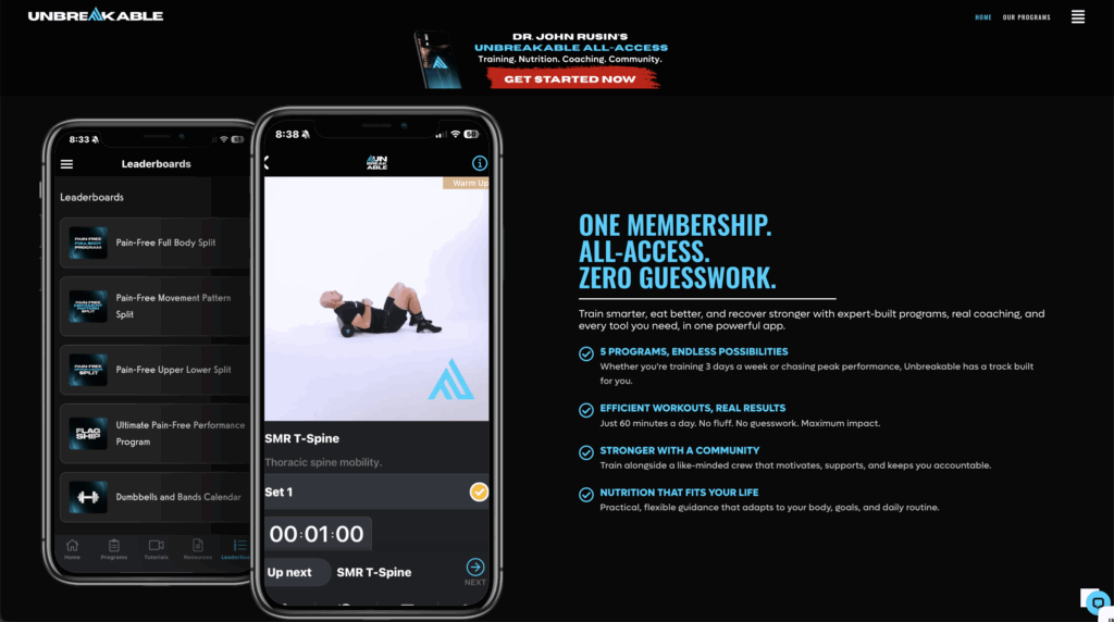 Unbreakable App Website Homepage 2 - Dr John Rusin
