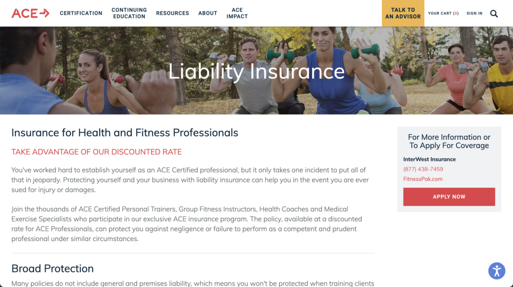 ACE Personal Trainer Insurance