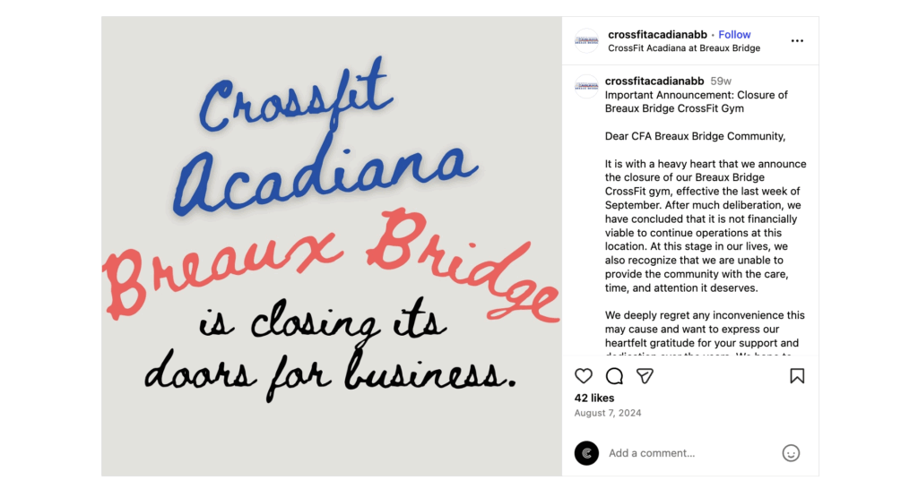 CrossFit Gym Closed for Business