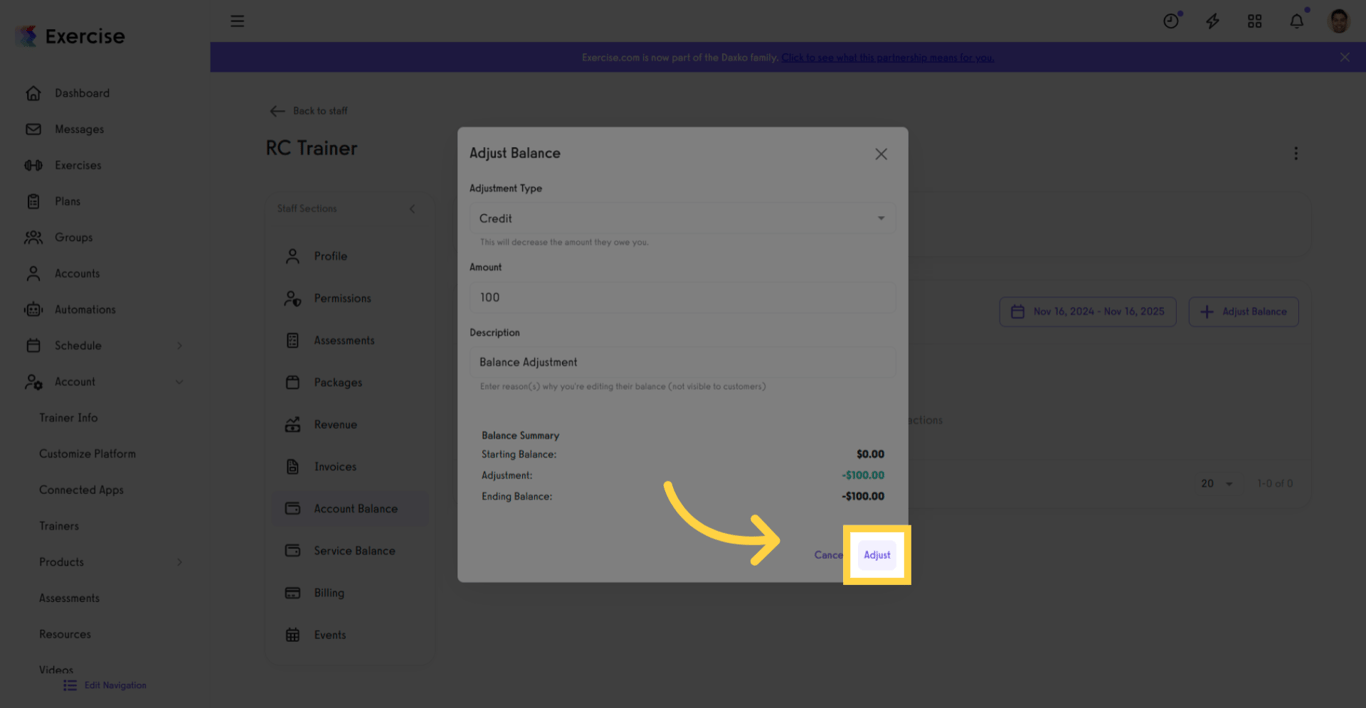 Confirm Adjustment Action