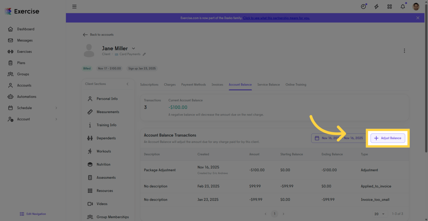 Initiate Balance Adjustment