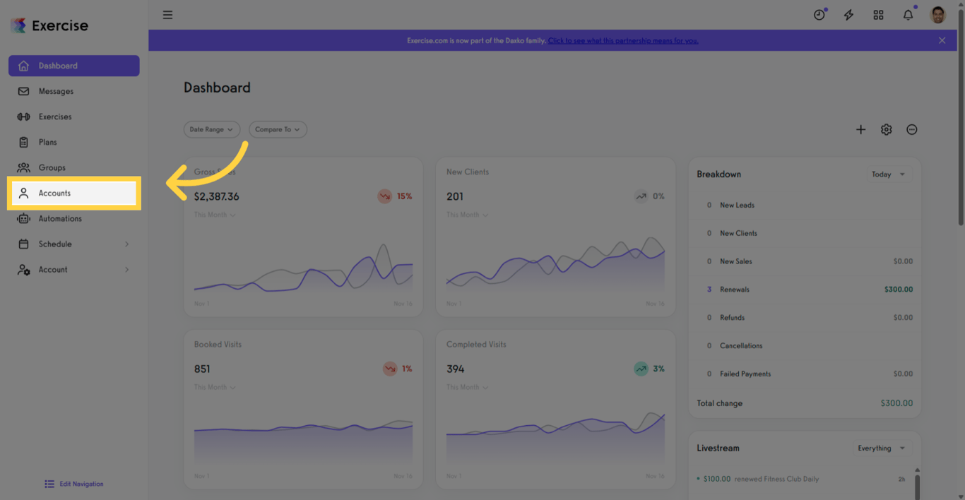 Navigate to Accounts Section