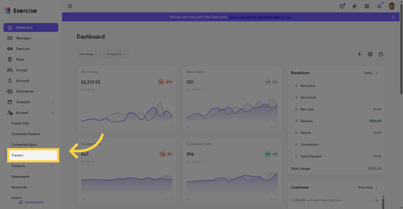 Navigate to Account Trainers Tab
