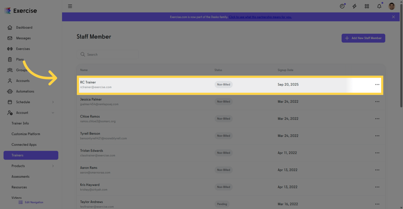 Select Trainer Account