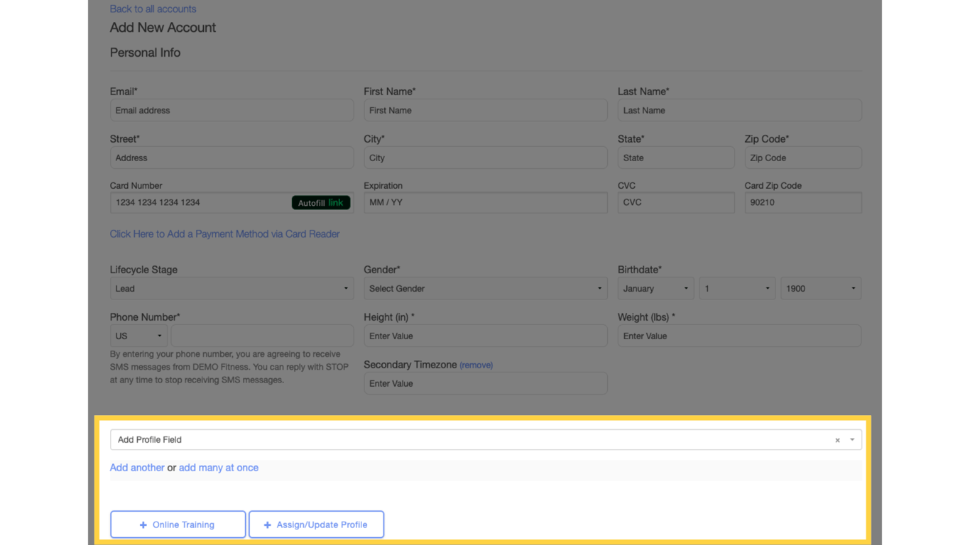Optional: Add multiple profile fields, online training, and assign or update profile.