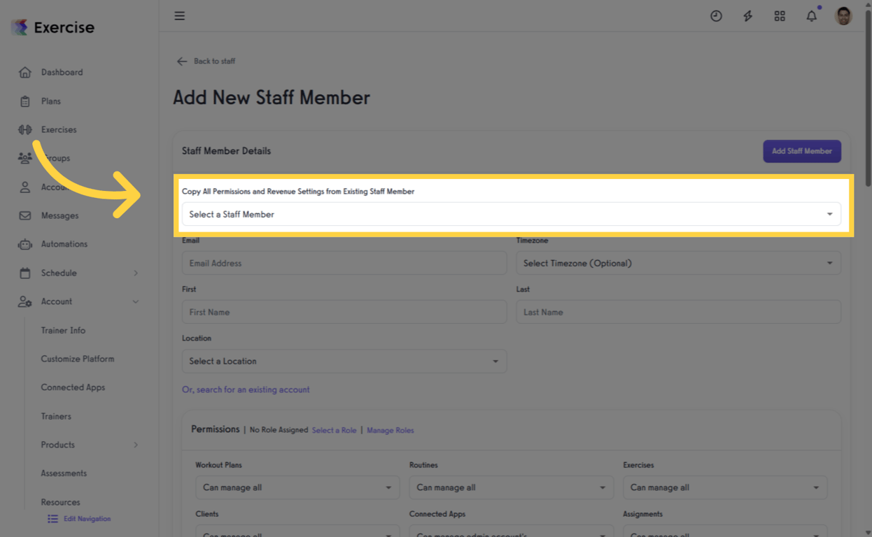 Copy From Existing Staff Member