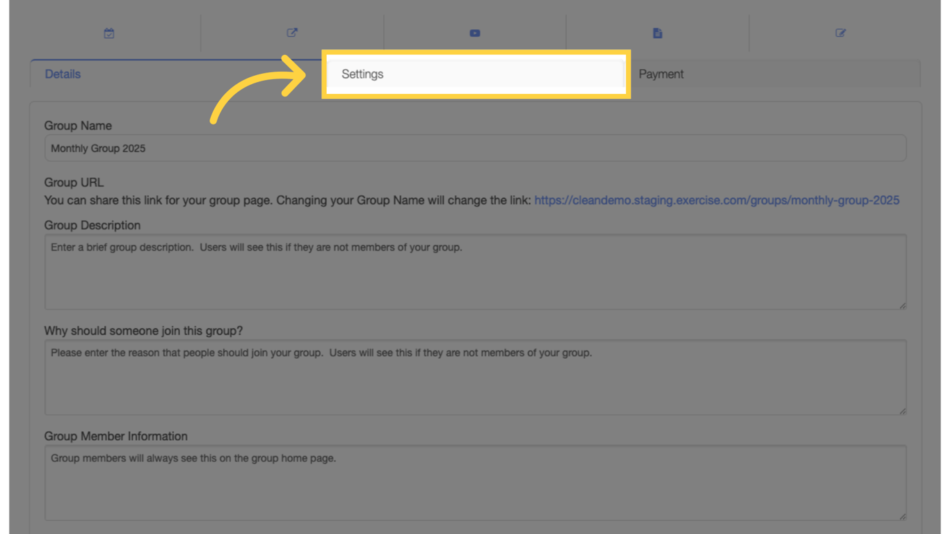 Navigate to 'Settings' tab.