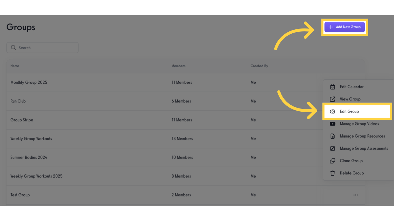 Create new or edit an existing group.
