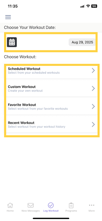 Select a Workout.