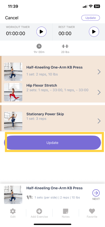 Update Workout.