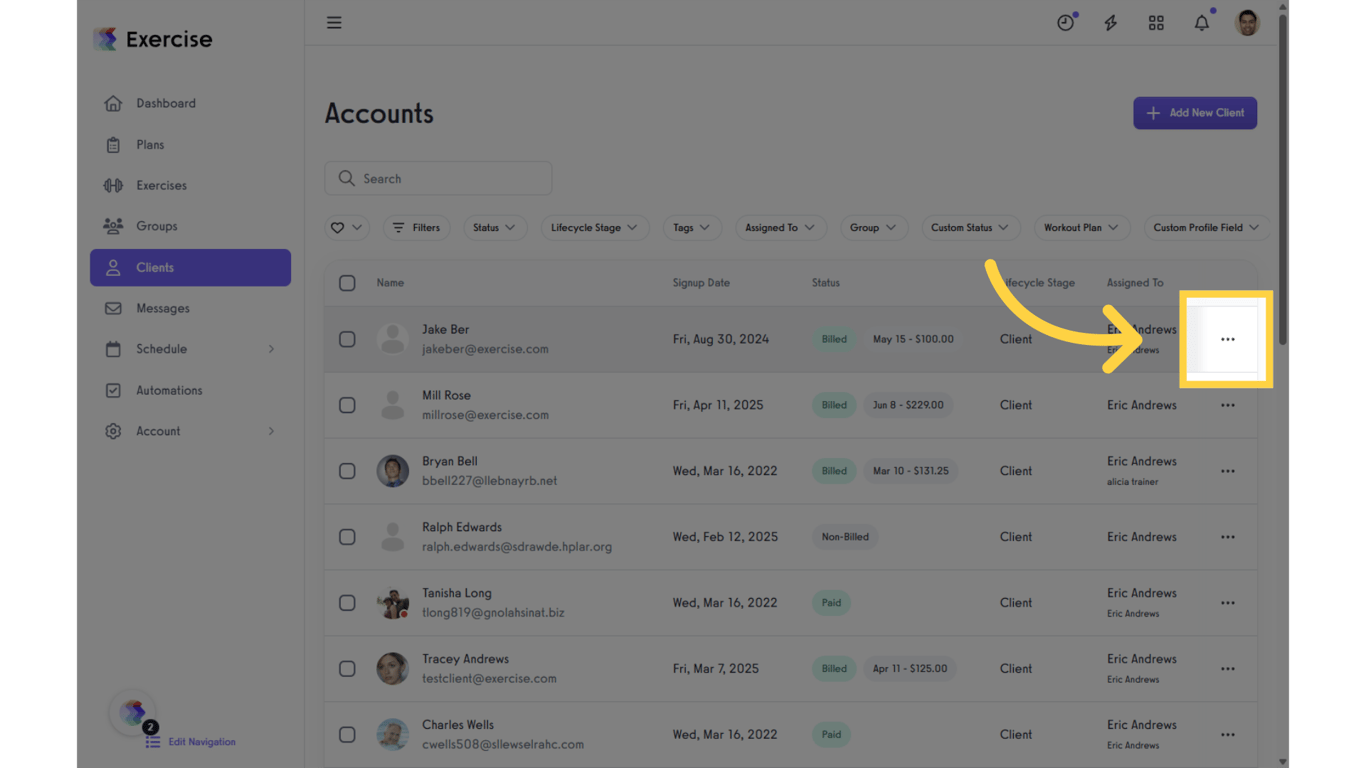 Select a client and click 'More Actions.'