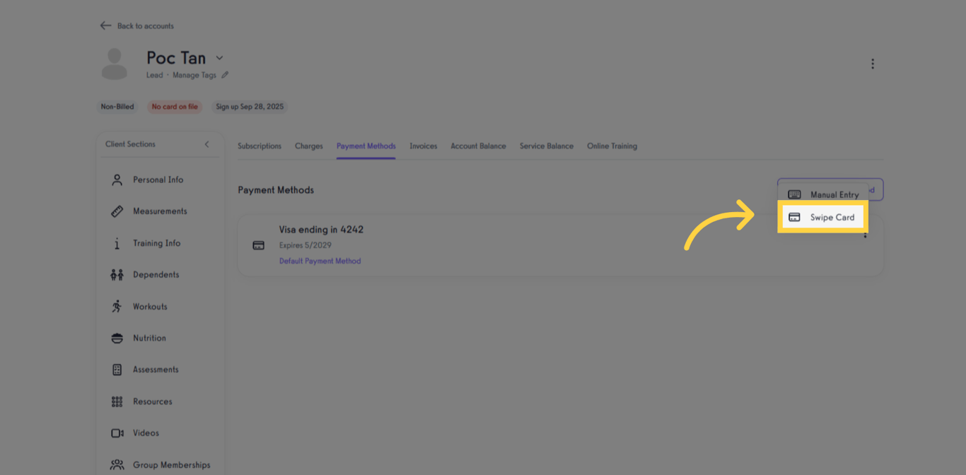 Choose Swipe Card for card reader input.