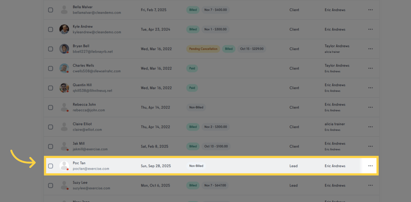 Select the client profile.
