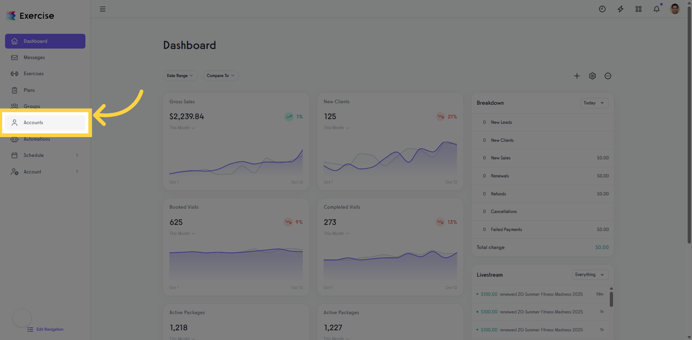 Open the Accounts section.