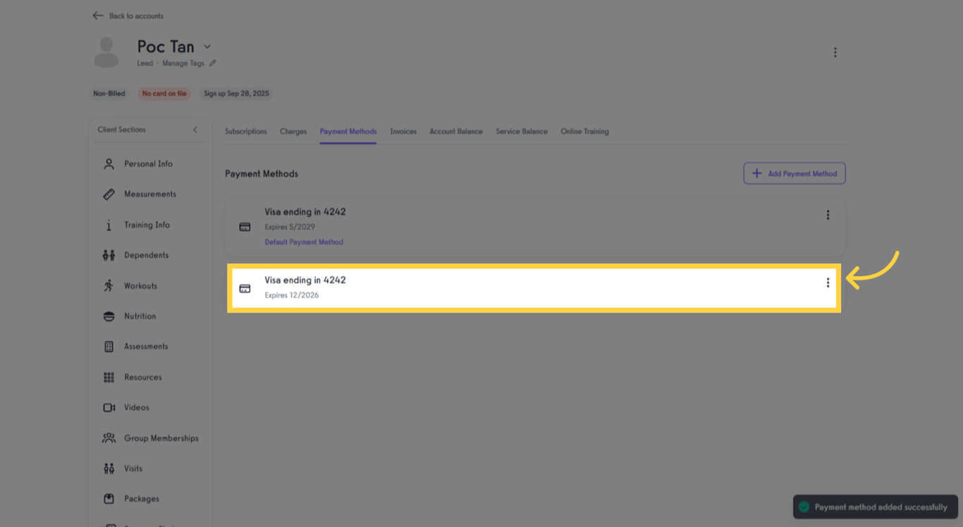 Verify the swipe card was added.