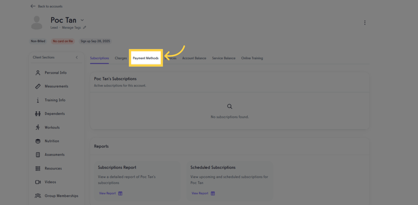 Open the Payment Methods tab.