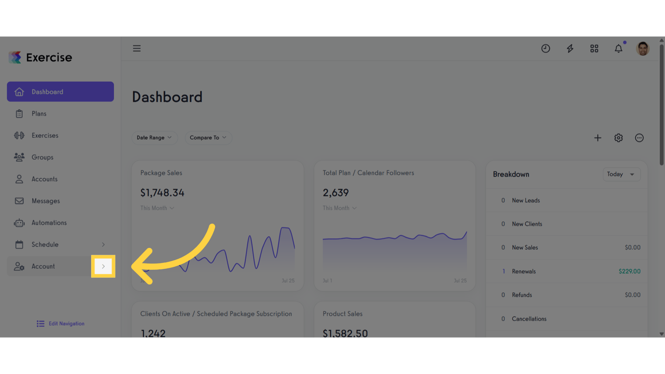 Click the arrow menu