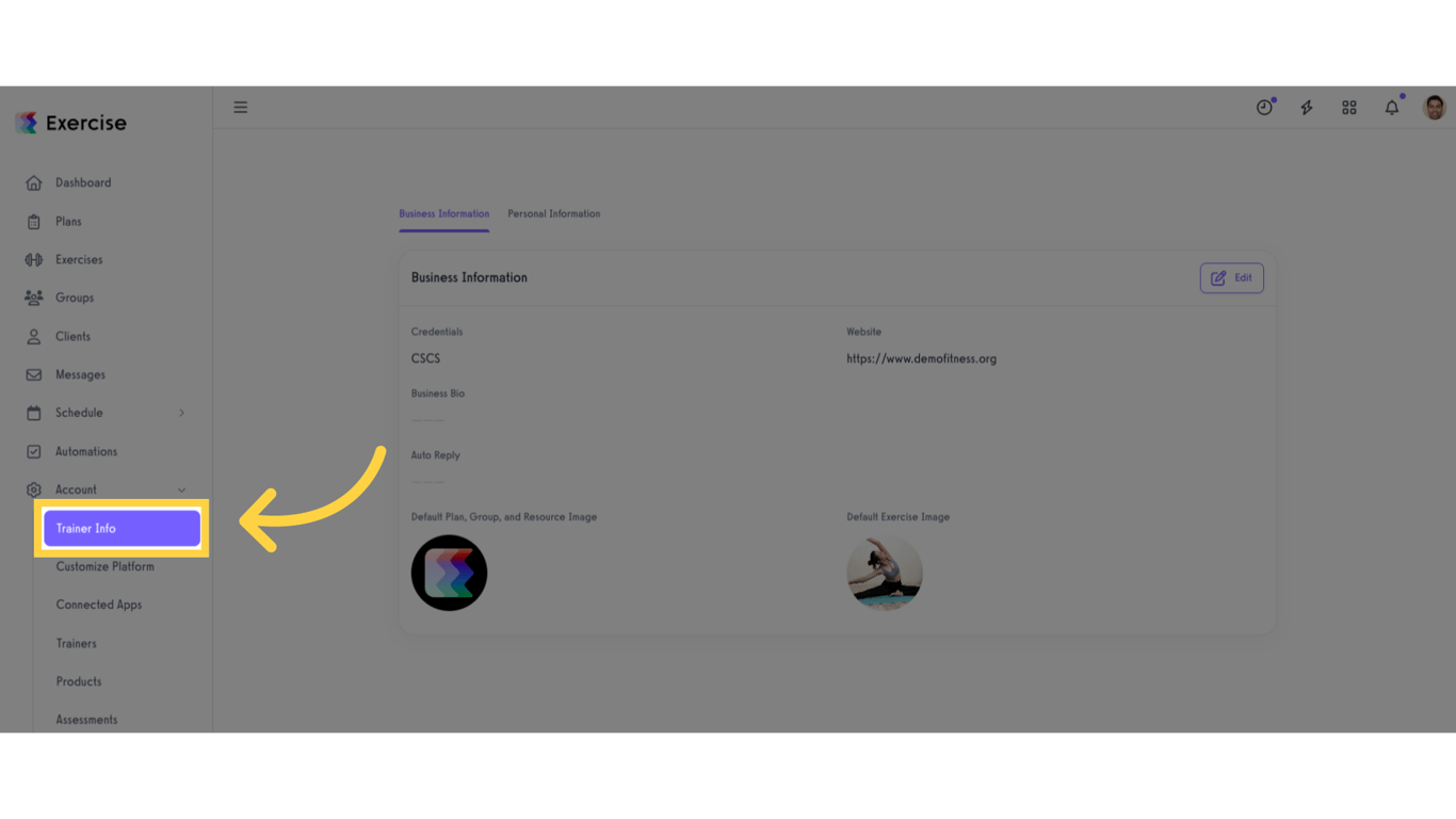 Click 'Trainer Info'.