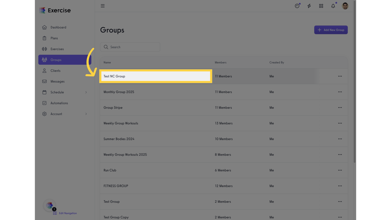 Click on the 'Group' name