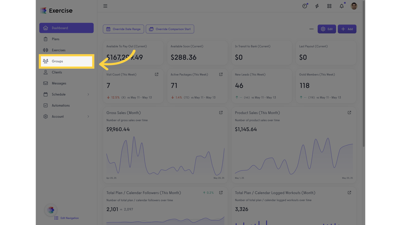Click on the 'Groups' menu.