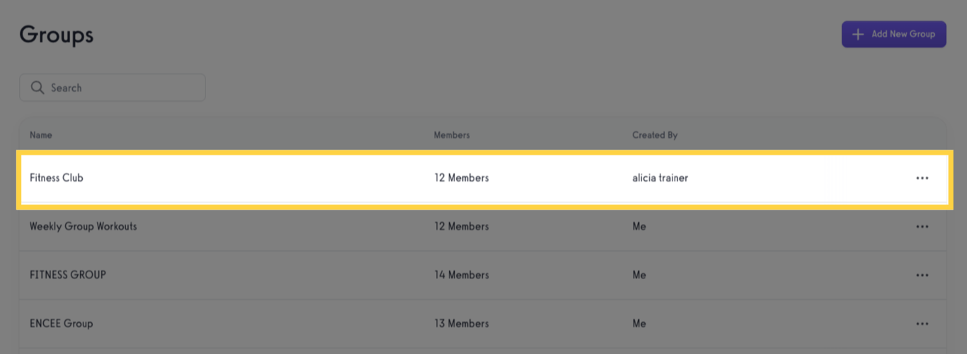 Select and click the group to edit