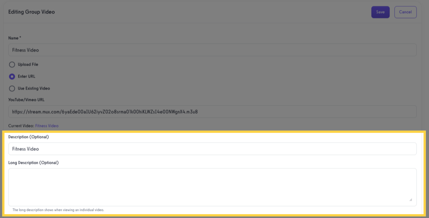 Add a Description and Long Description of the video