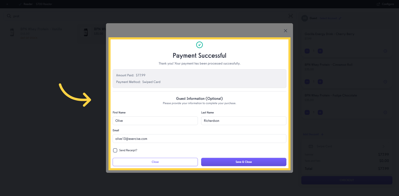 Payment confirmation screen
