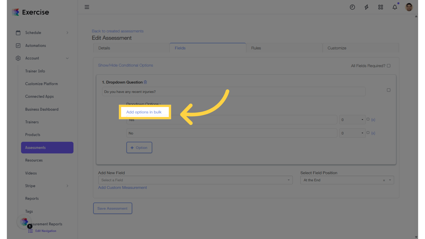 Click 'Add options in bulk.'
