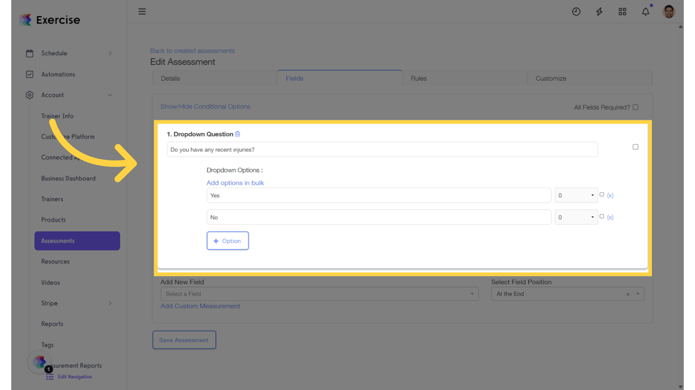 Add a New Field from the drop-down list.