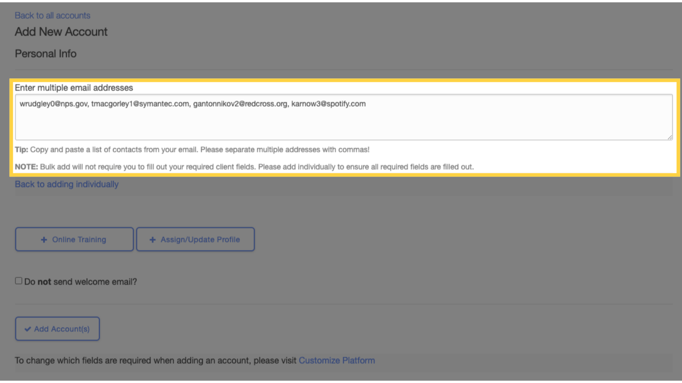 Add the email addresses.