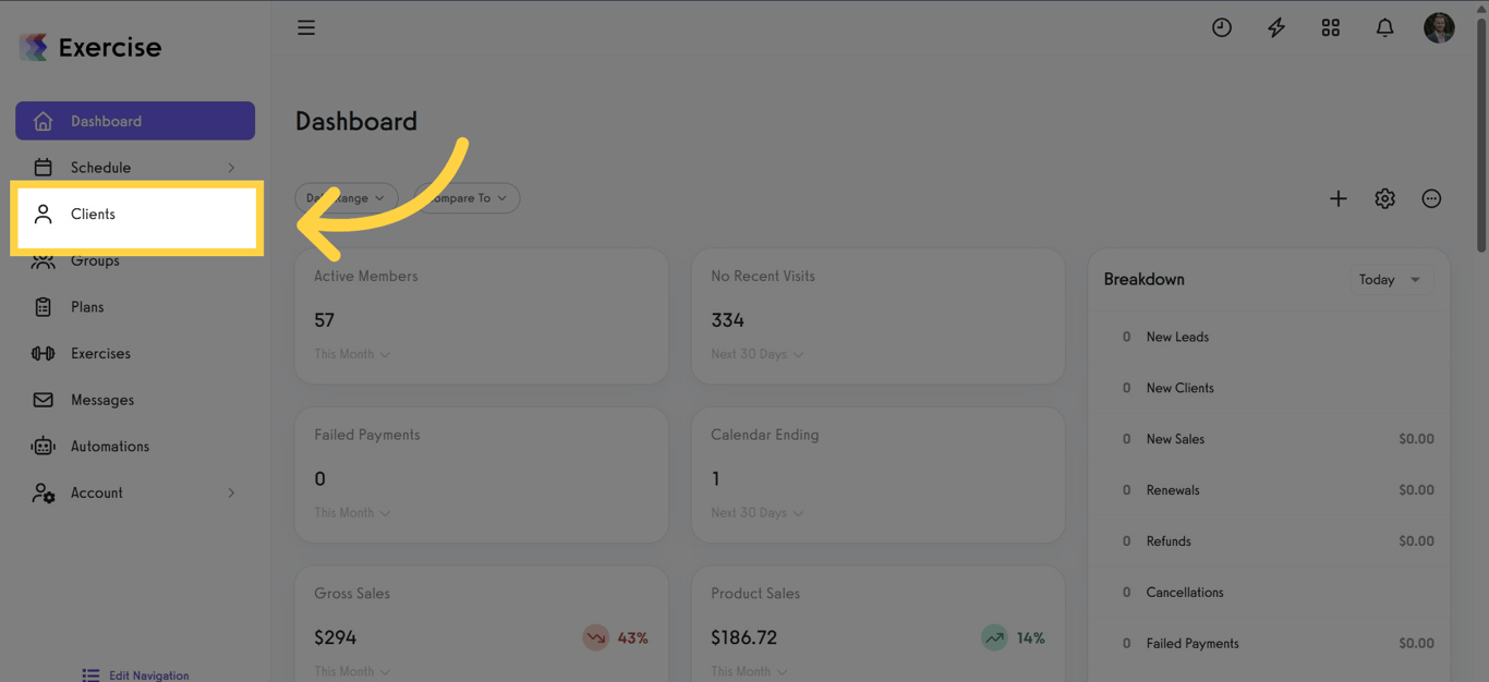 Click the Clients Tab