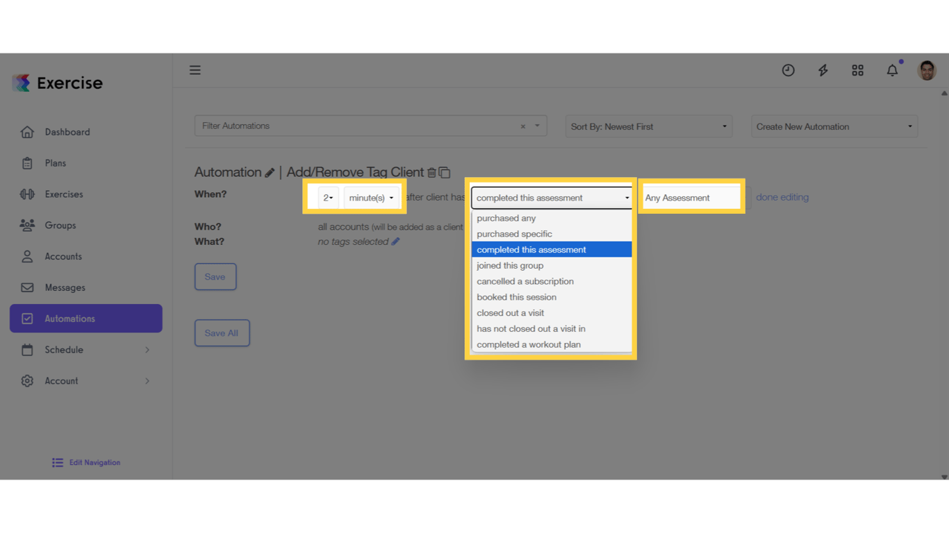 Select when and action