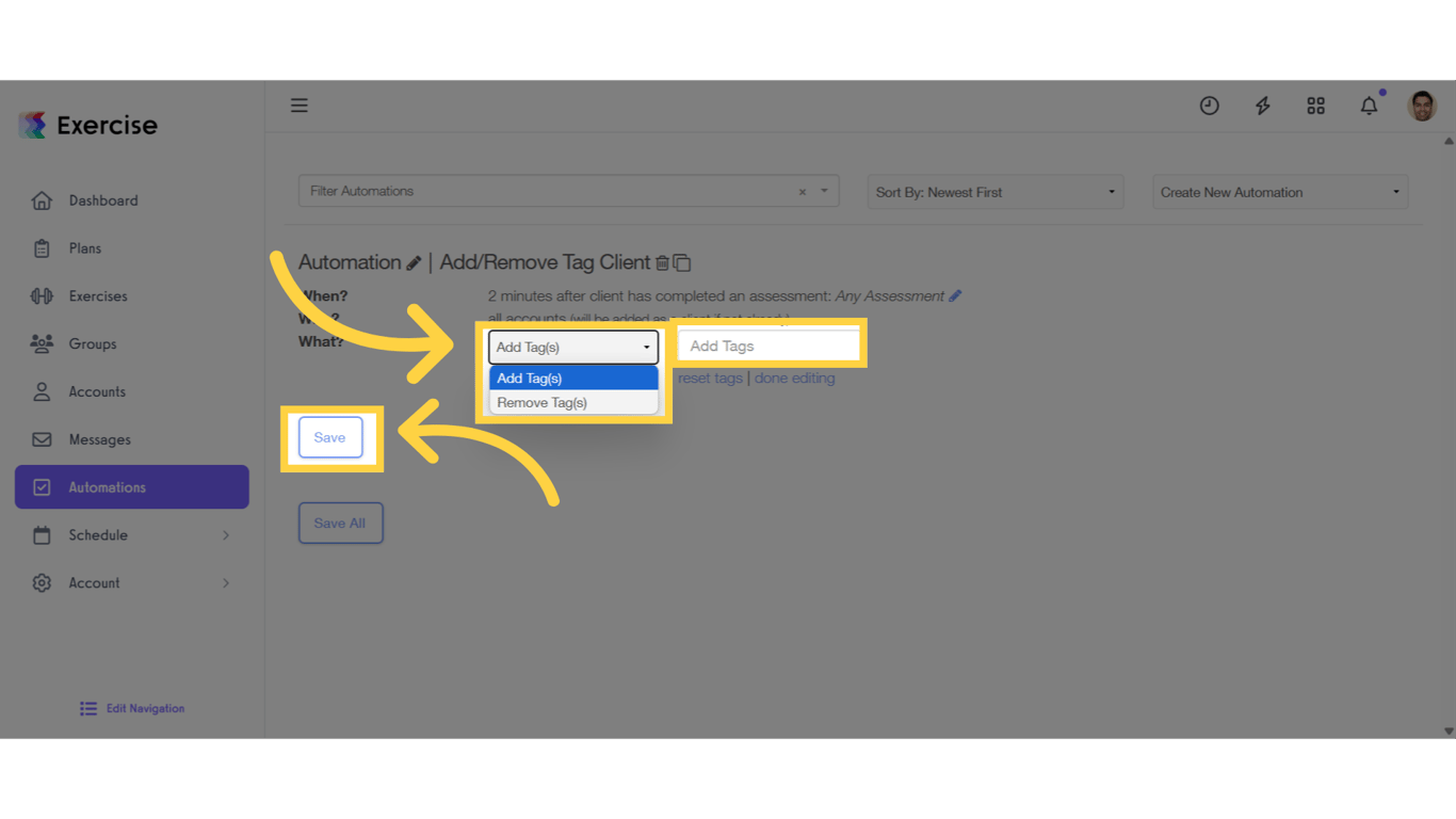 Select 'Add Tag' or 'Remove Tag'