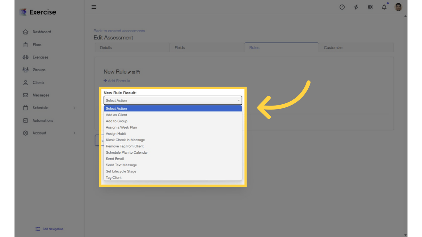 Click the 'New Rule Result' drop-down list.
