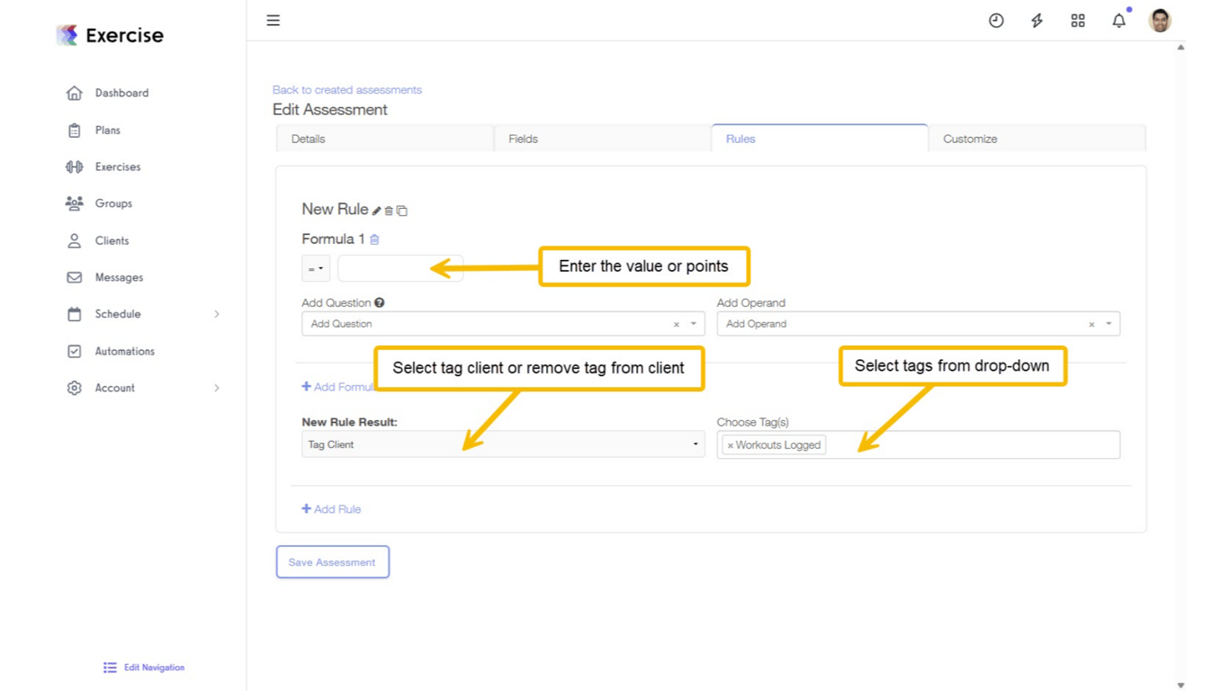 Enter Points and Select Tag Actions in Rule Settings.