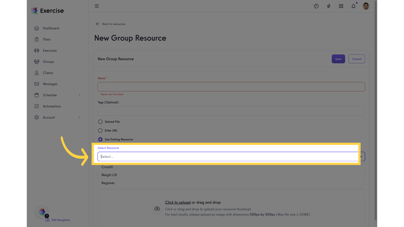 Click 'Select Resource'