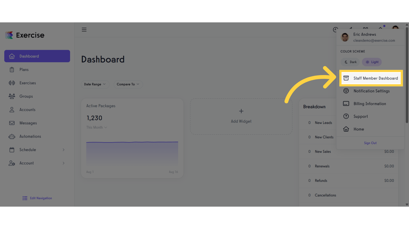 Click 'Staff Member Dashboard'