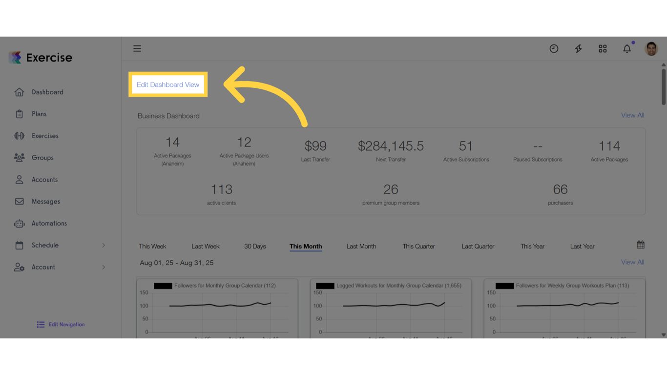 Click 'Edit Dashboard View'