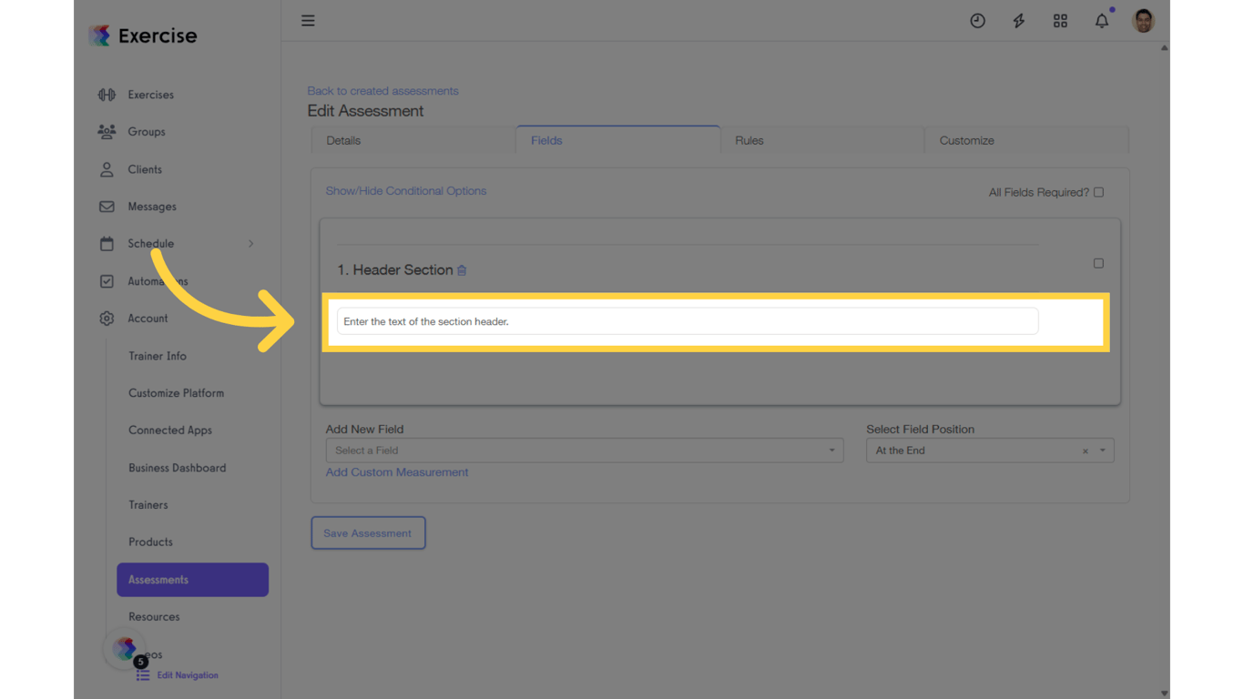 Enter a title for the section header.