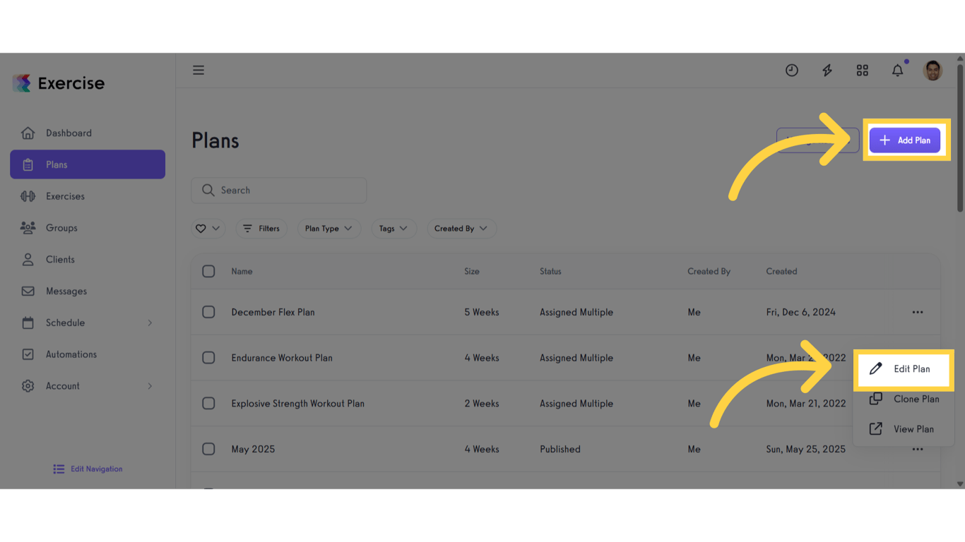 Create or Edit Workout Plan