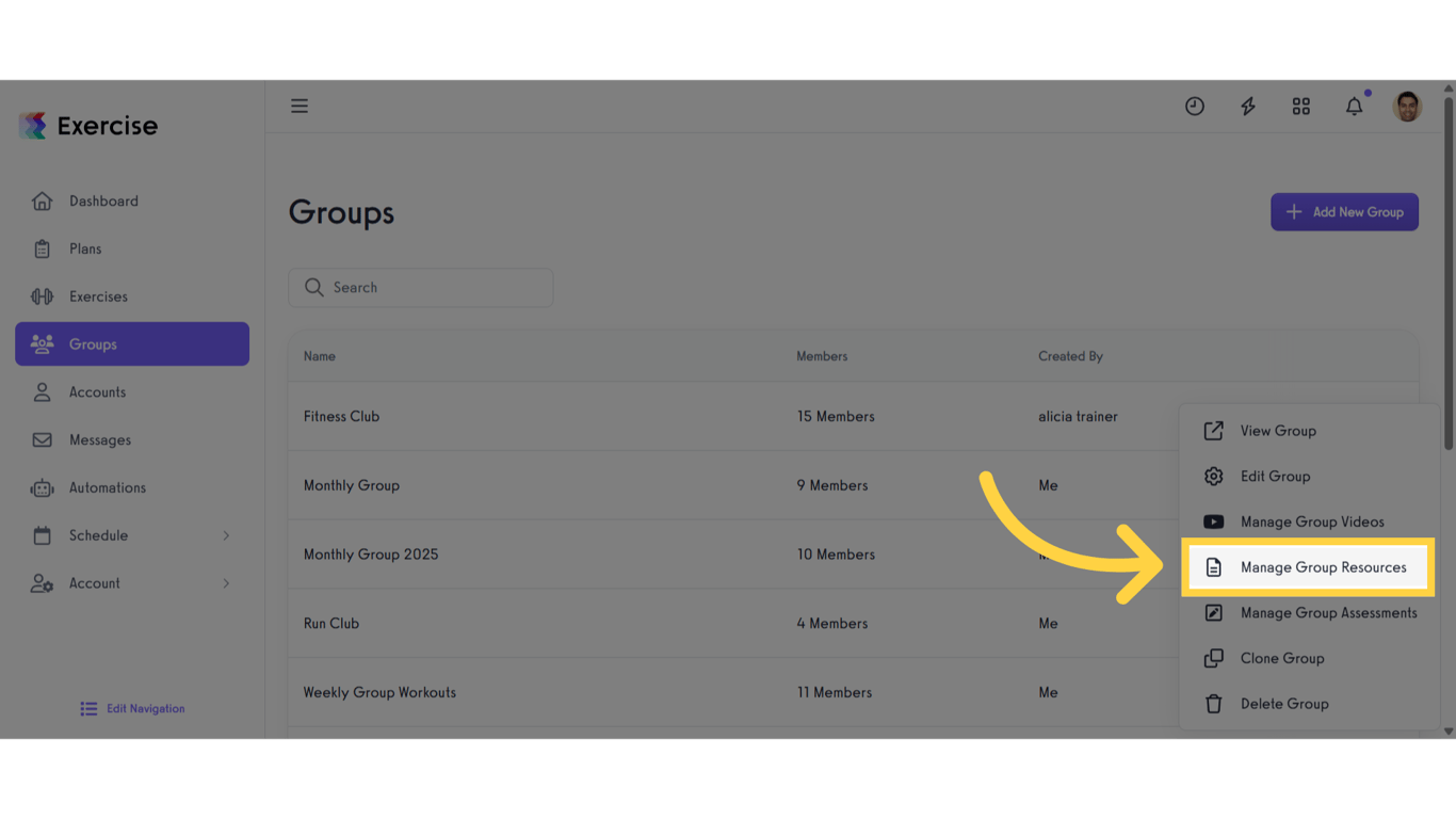 Click 'Manage Group Resources'