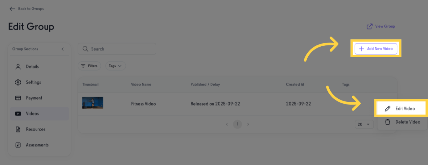 Create new or edit group video