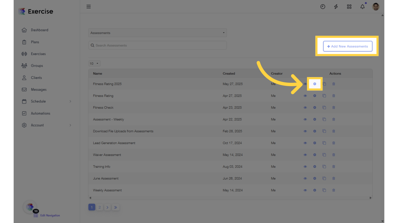 Create a new assessment or select an existing one.