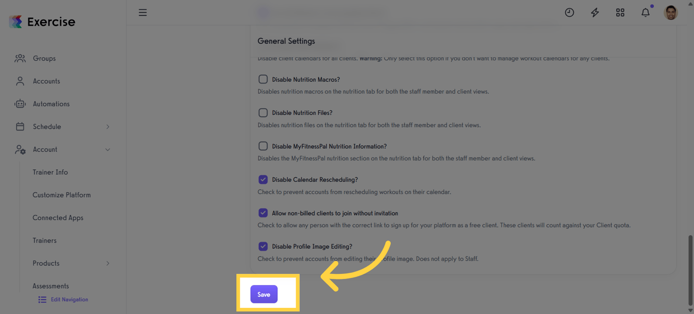 Click the Save button to apply your changes.