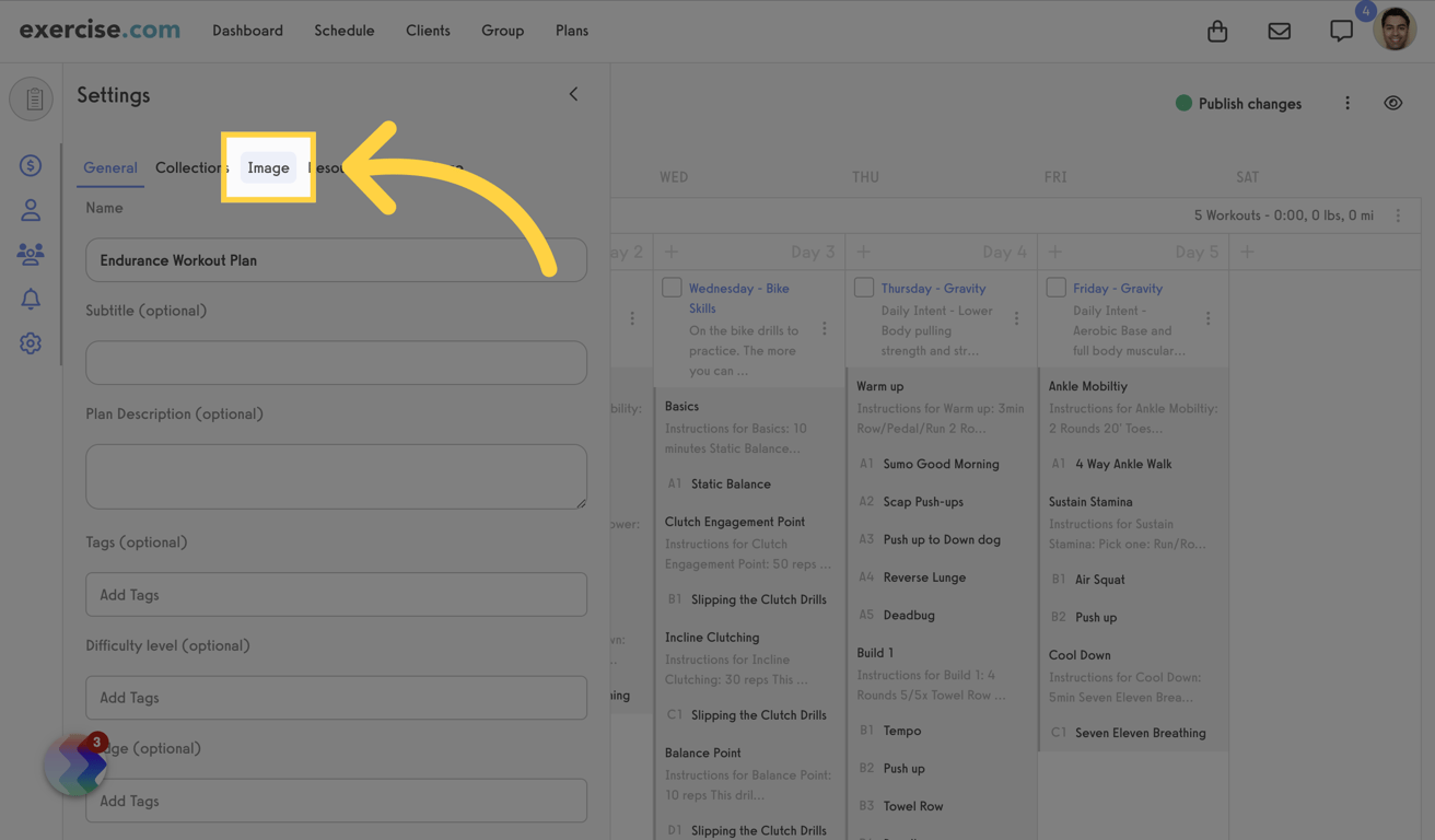 Go to the image tab in plan settings