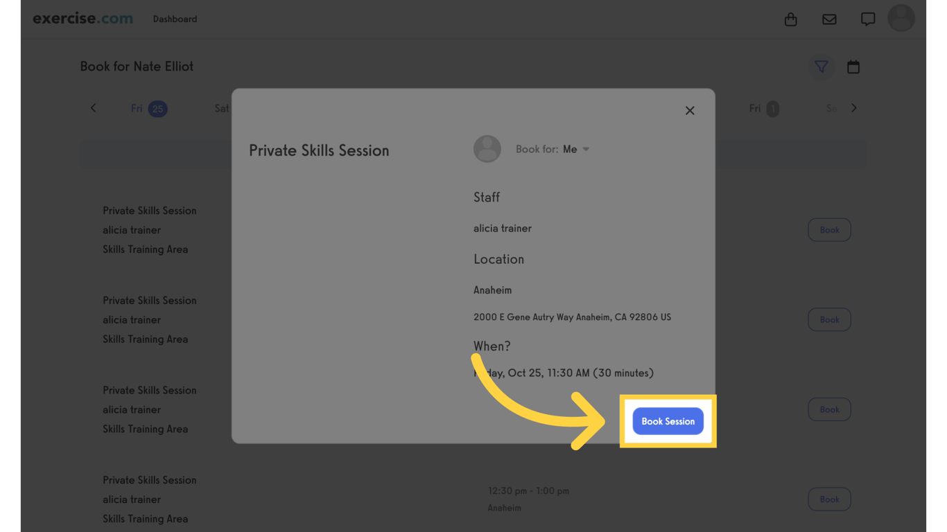 Click Book Session to complete.