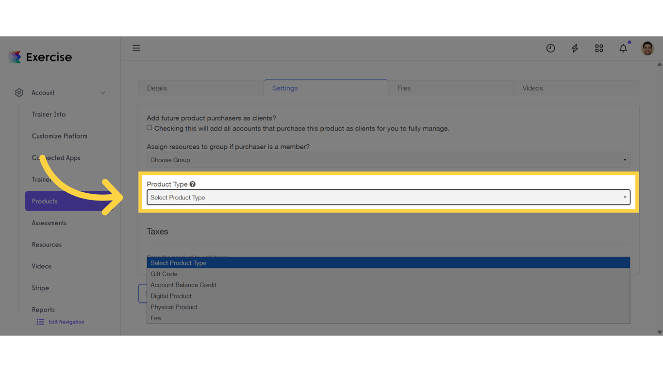 Click 'Select Product Type'