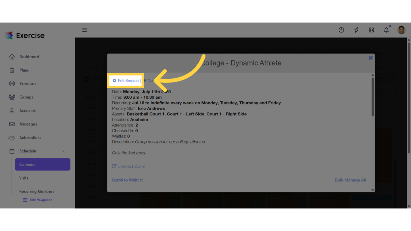 Click 'Edit Session'