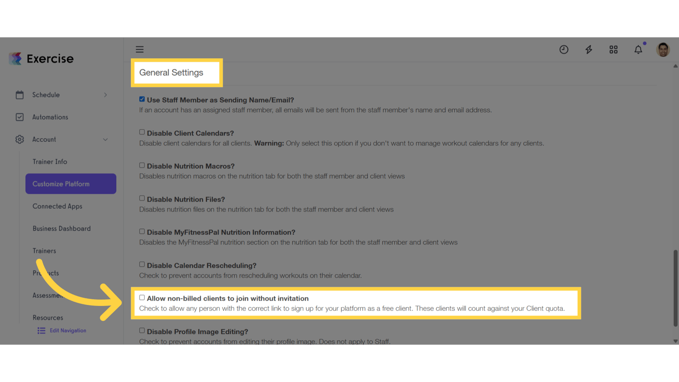 Enable the 'Allow non-billed clients to join without invitation'