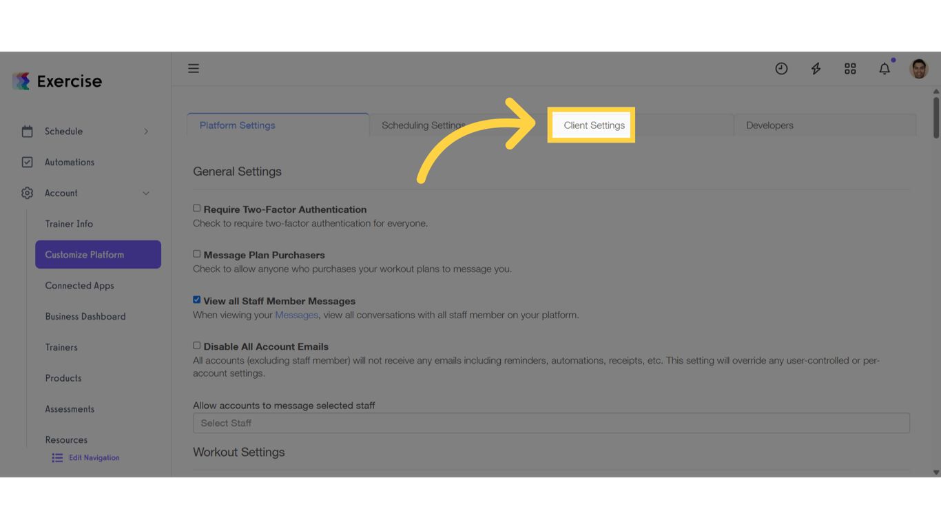 Click 'Client Settings'